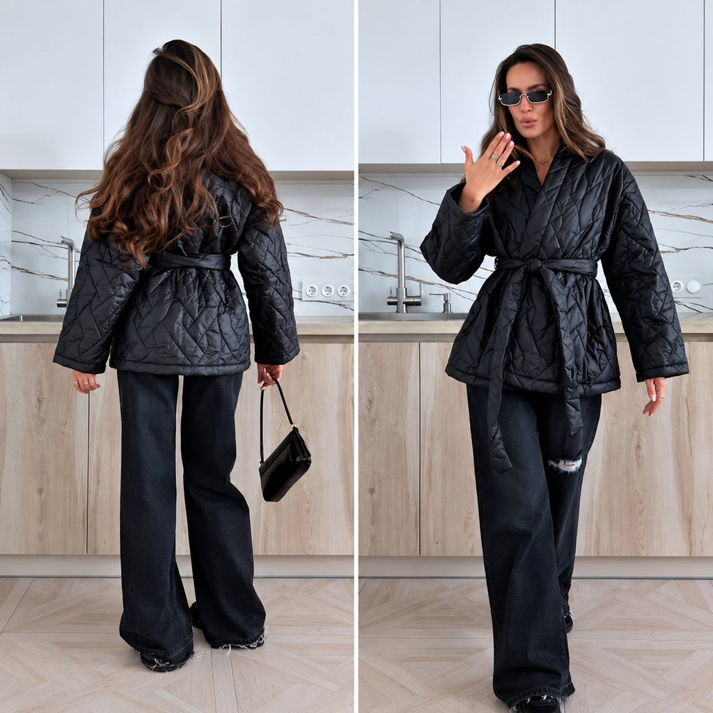 Prešívaná kimono bunda – čierna