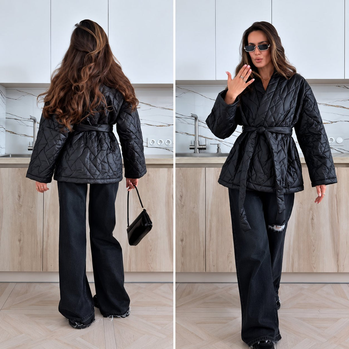 Prešívaná kimono bunda – čierna