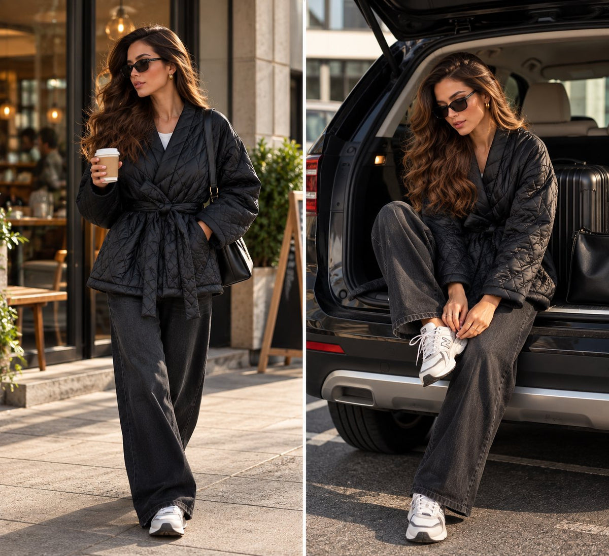 Prešívaná kimono bunda – čierna