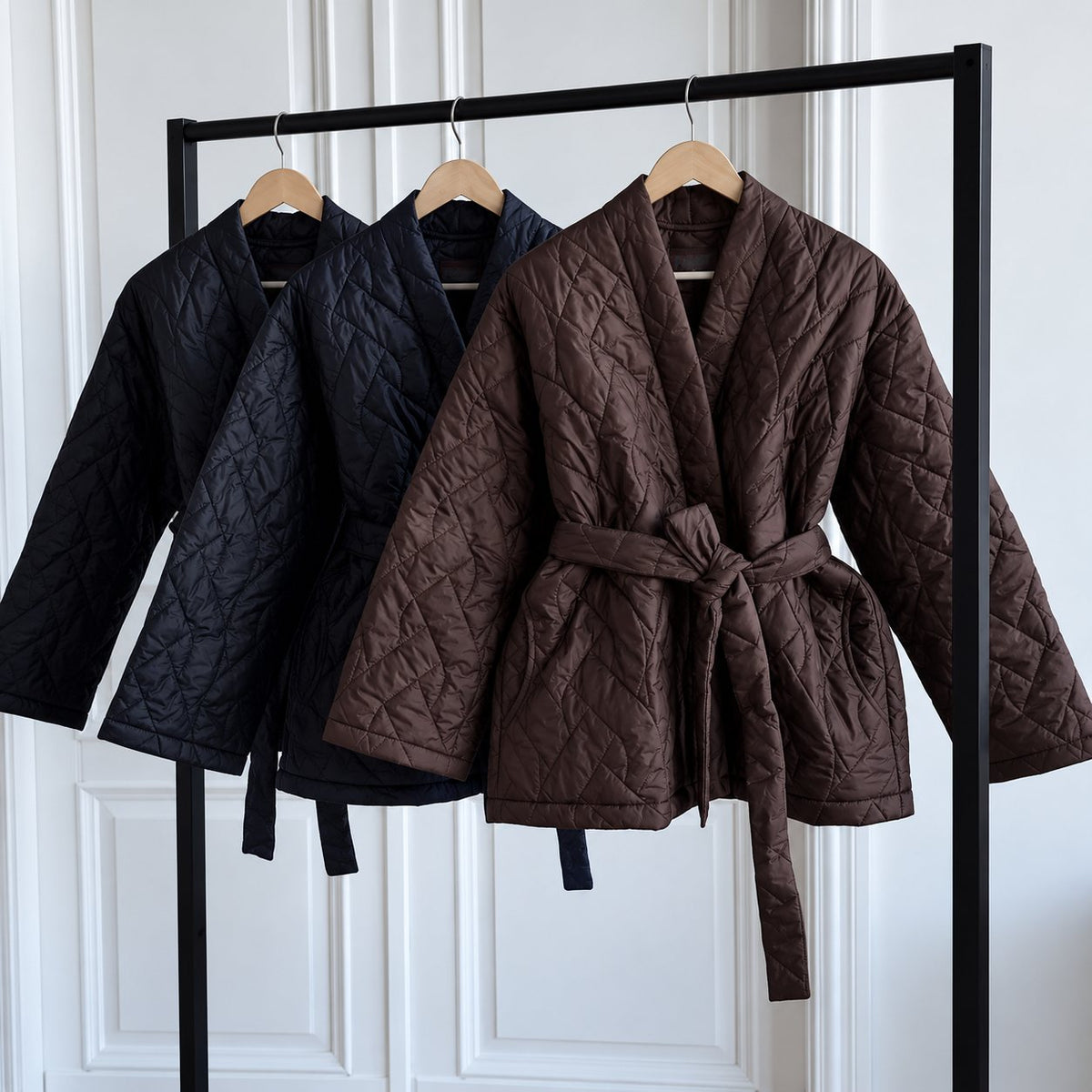 Prešívaná kimono bunda – čierna