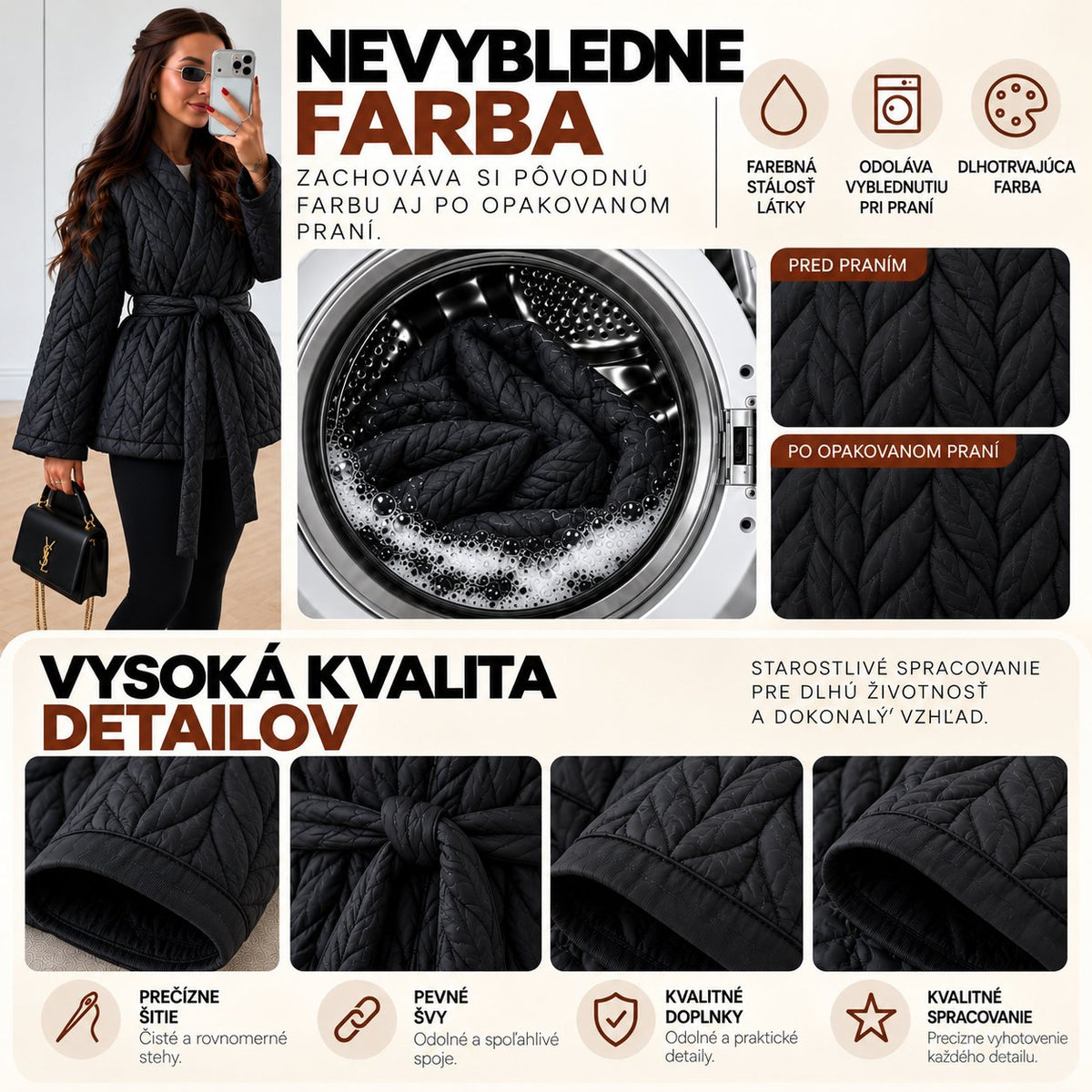 Prešívaná kimono bunda – čierna