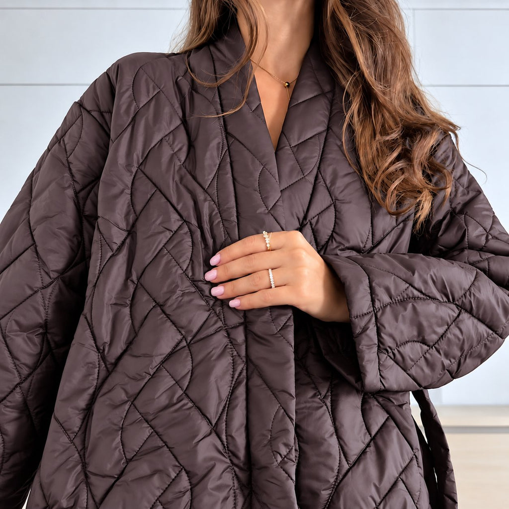 Prešívaná kimono bunda – čokoládová