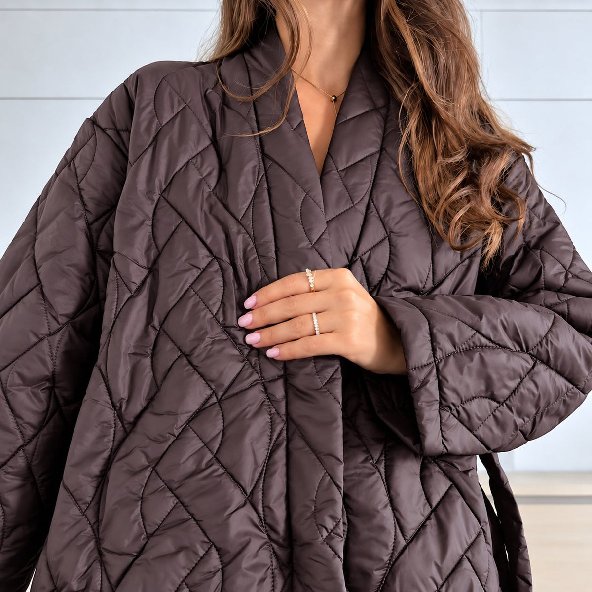 Prešívaná kimono bunda – čokoládová