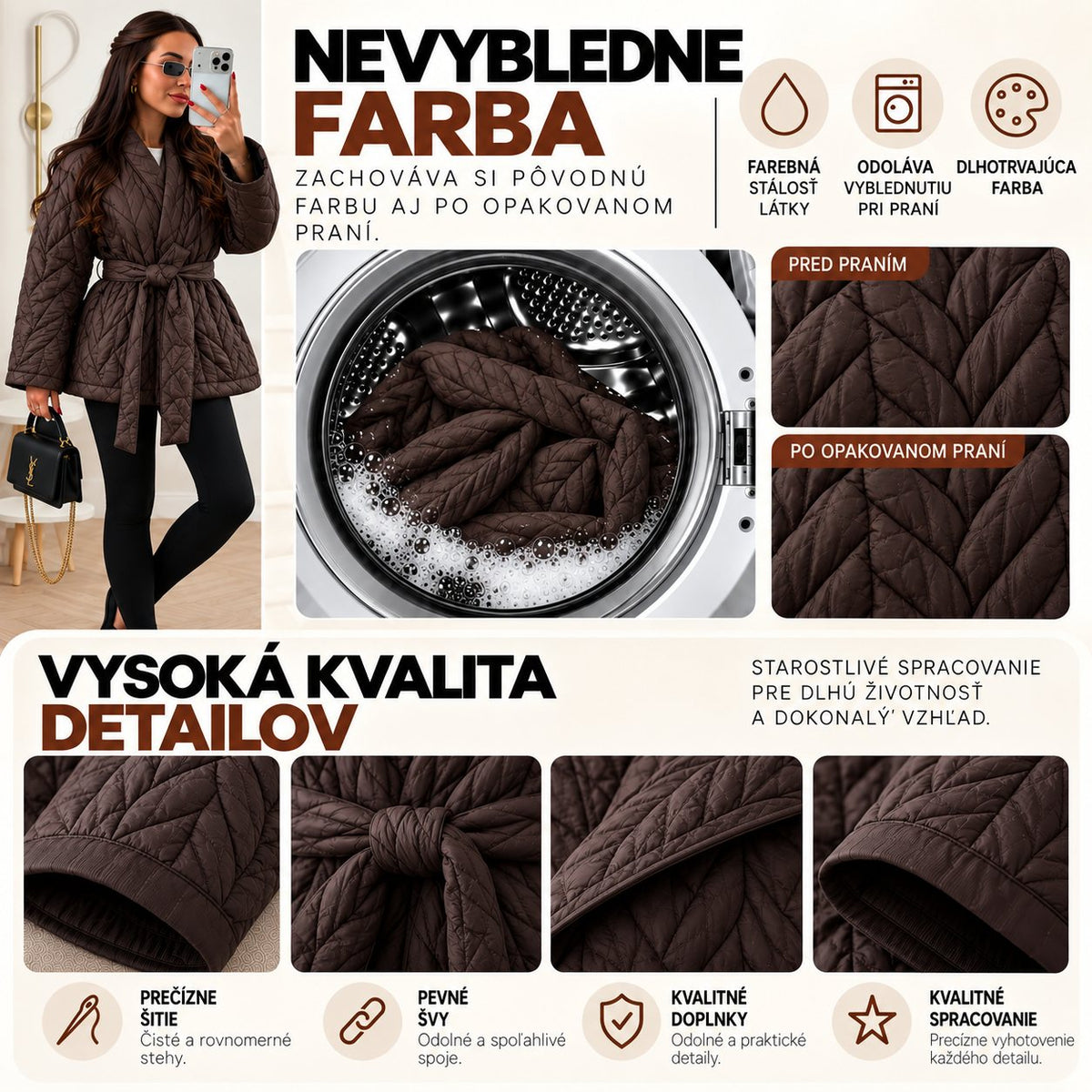 Prešívaná kimono bunda – čokoládová