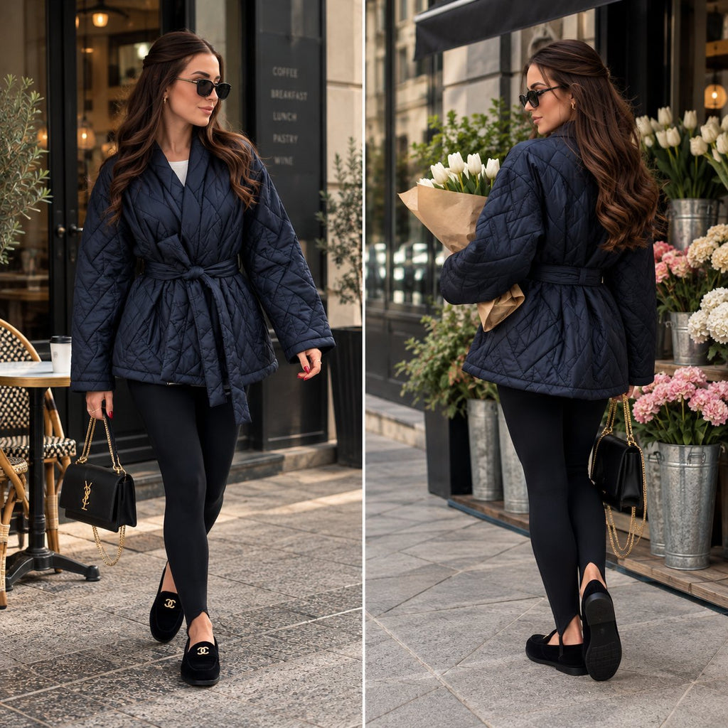 Prešívaná kimono bunda – tmavomodrá