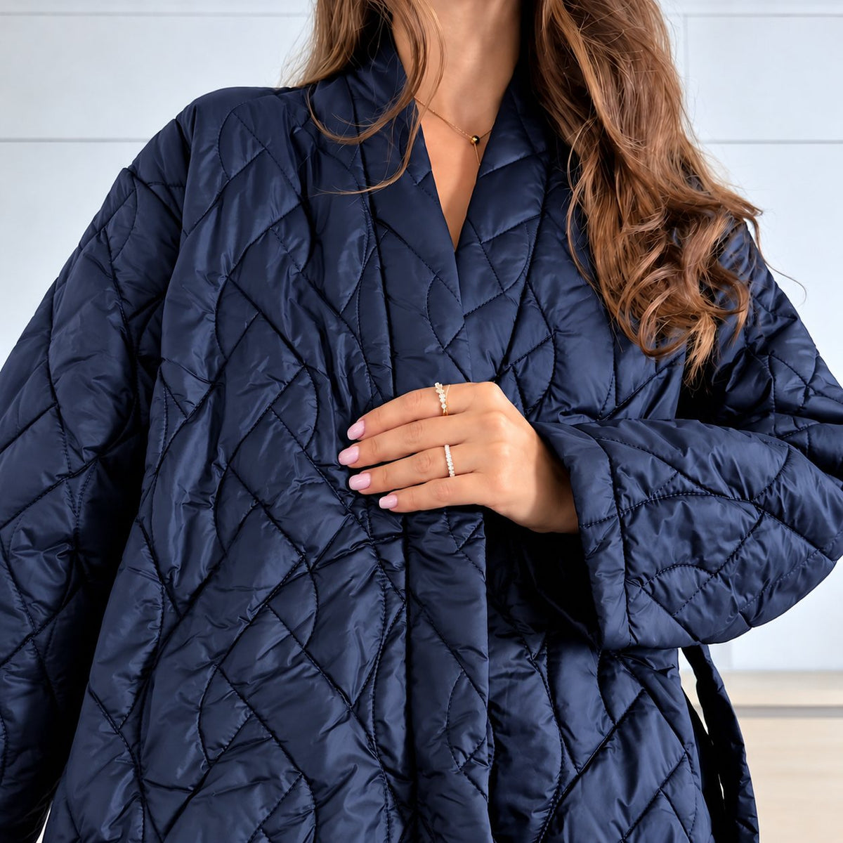 Prešívaná kimono bunda – tmavomodrá