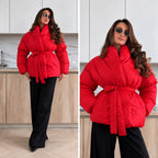 Prešívaná bunda PUFFER s opaskom – červená