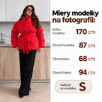 Prešívaná bunda PUFFER s opaskom – červená
