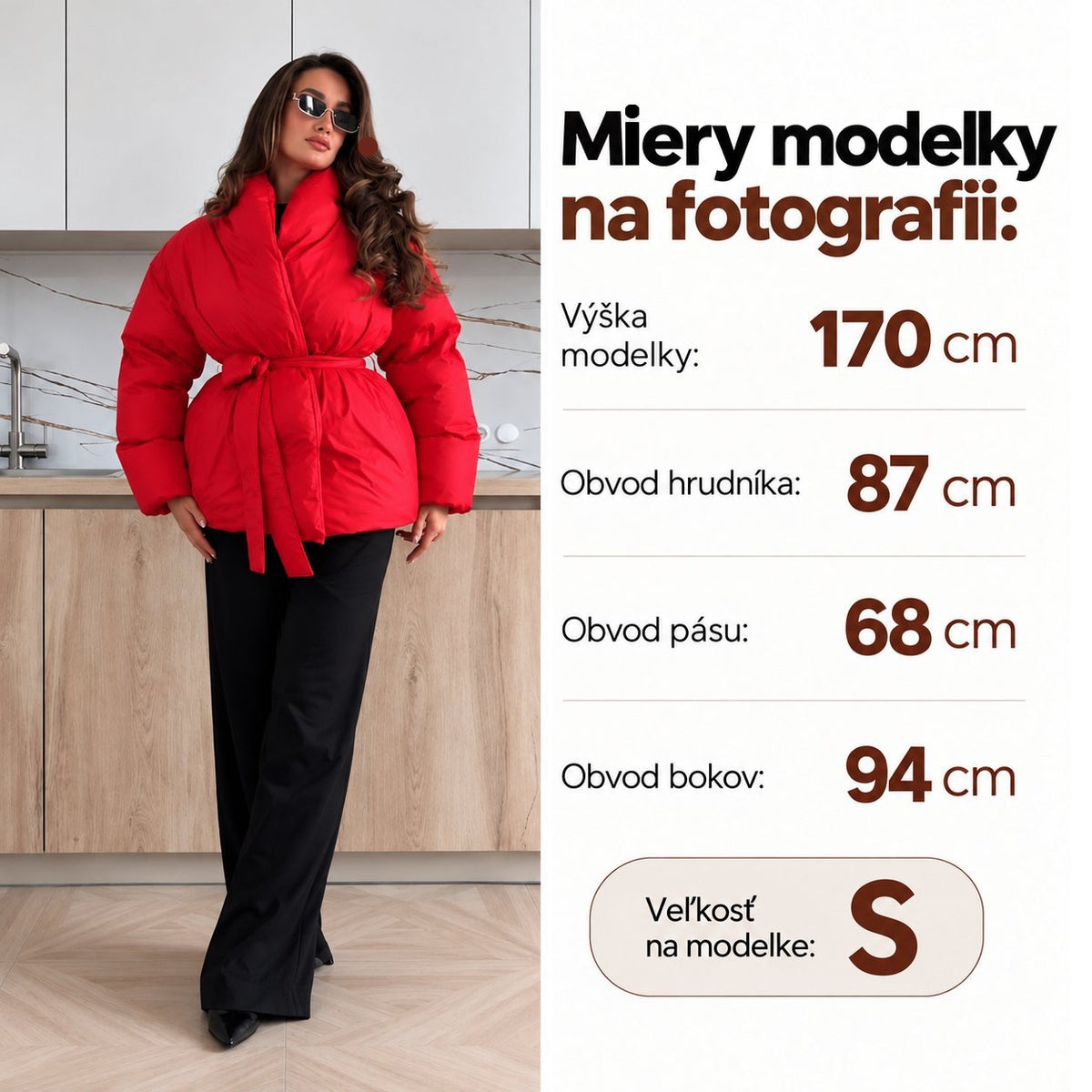 Prešívaná bunda PUFFER s opaskom – červená