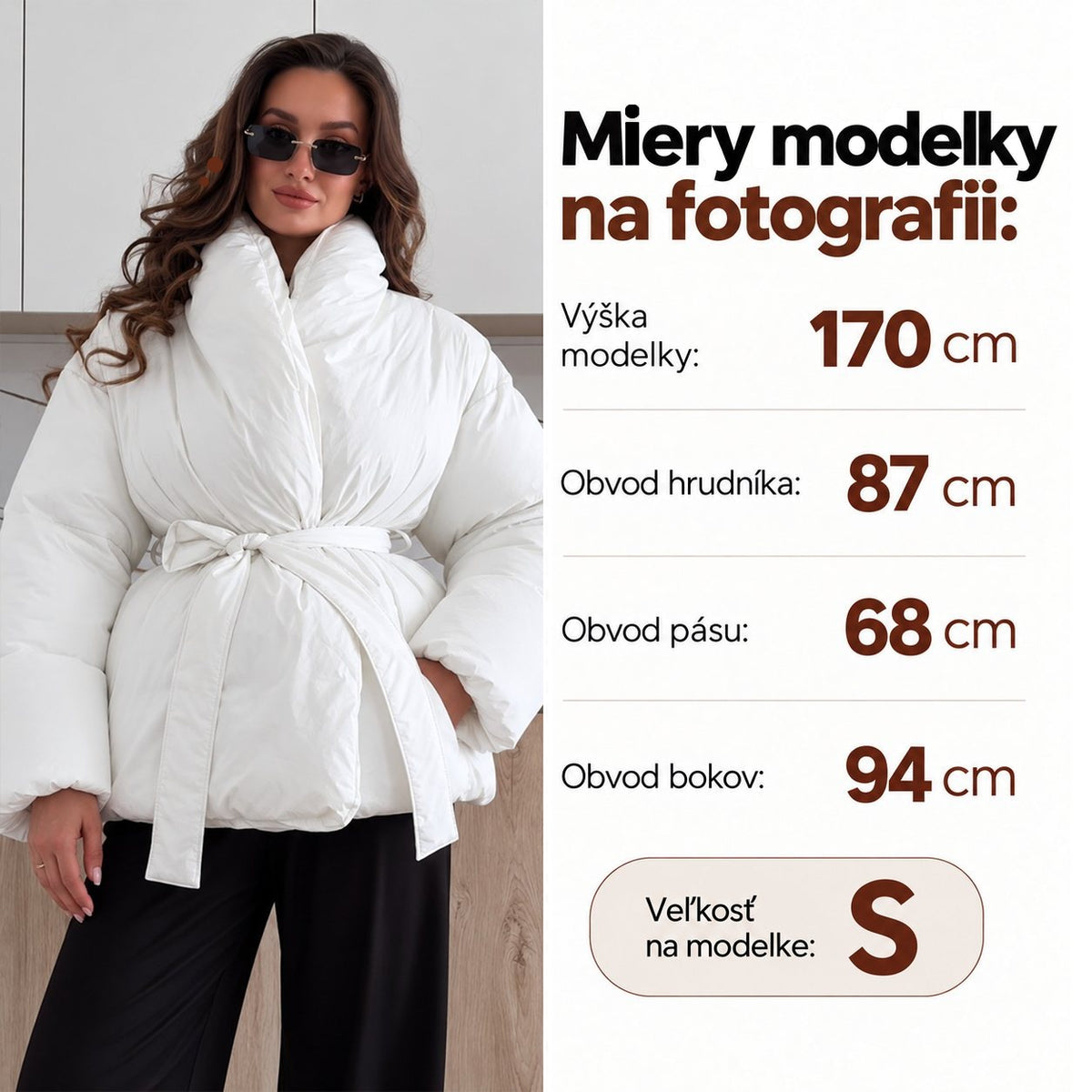Prešívaná bunda PUFFER s opaskom – mliečna