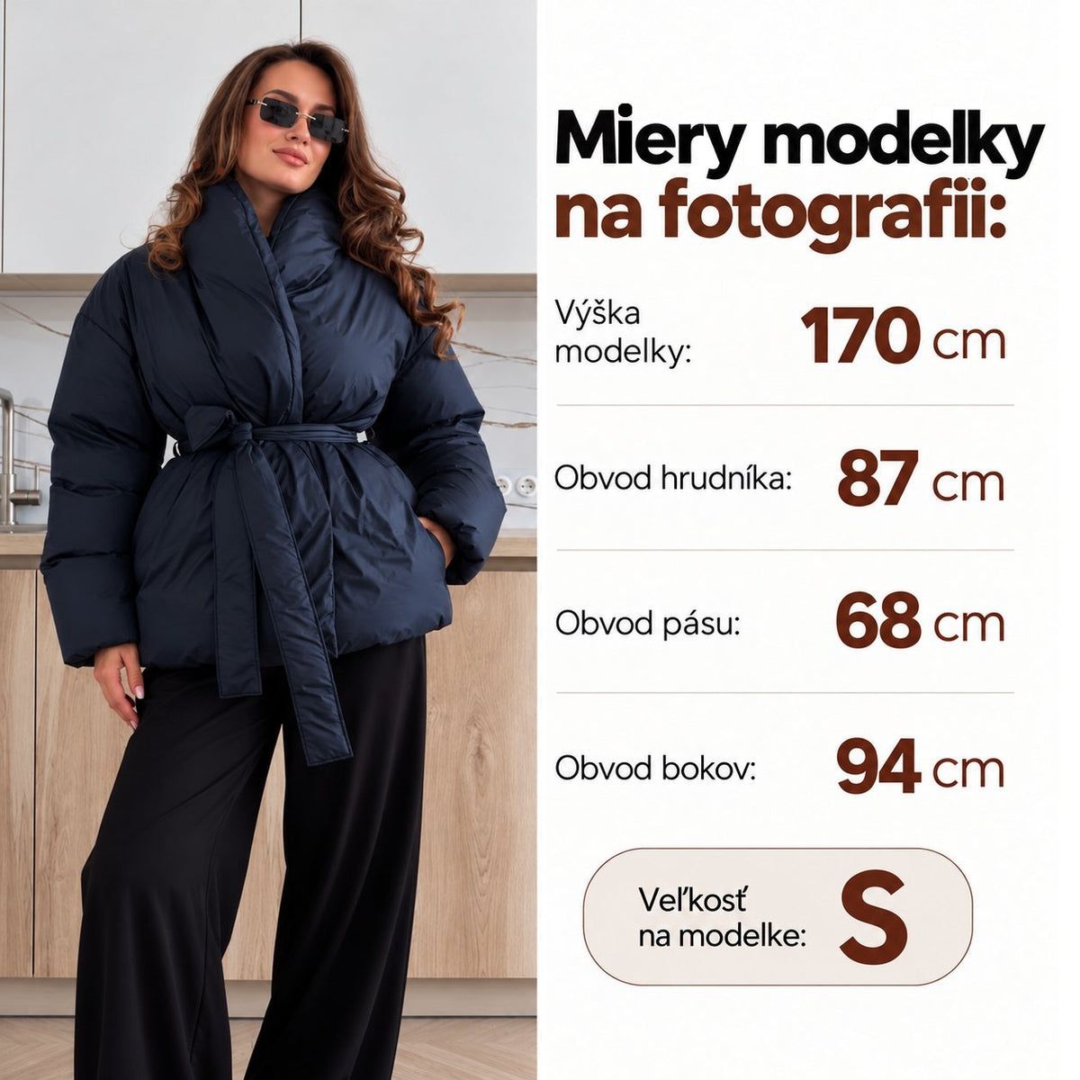 Prešívaná bunda PUFFER s opaskom – tmavomodrá