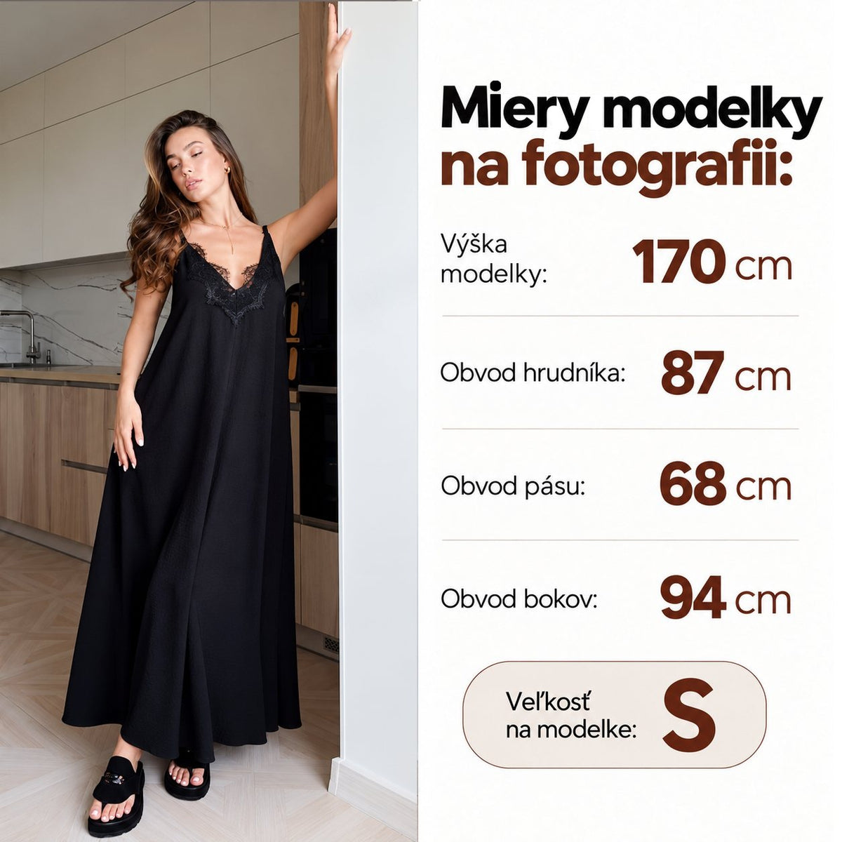 Maxi šaty MONET s čipkou – čierna