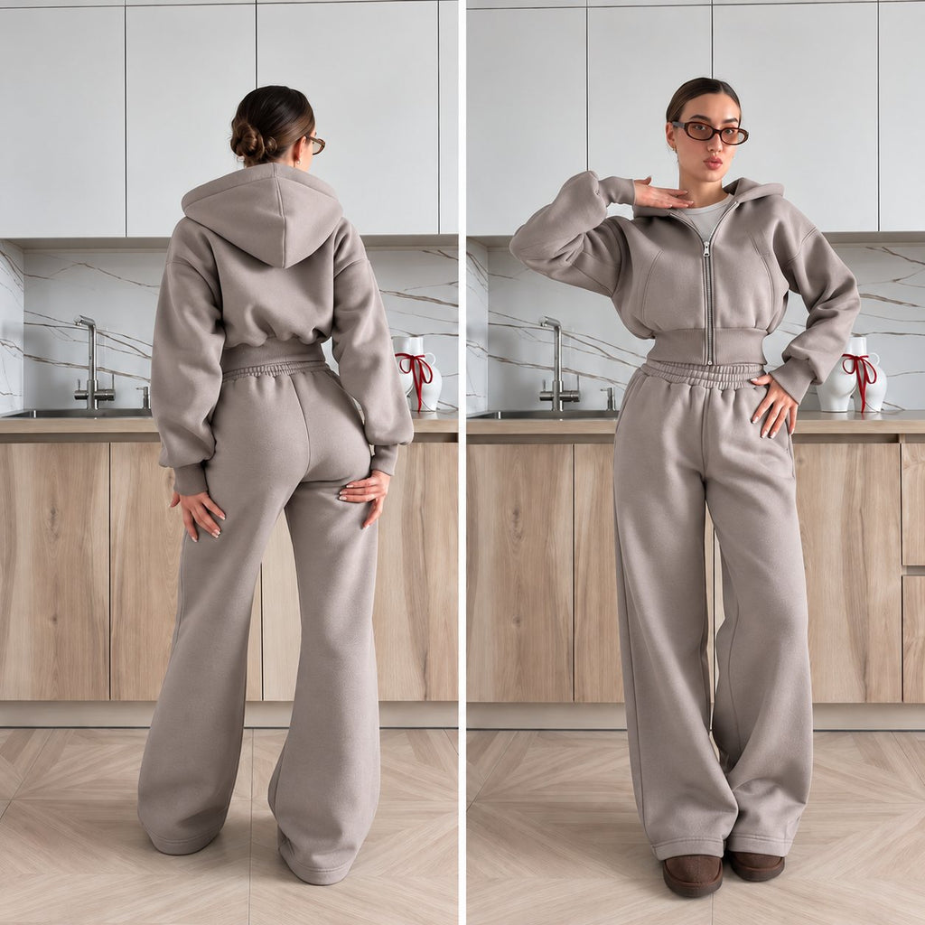 Súprava COZY s kapucňou – mliečna sivá
