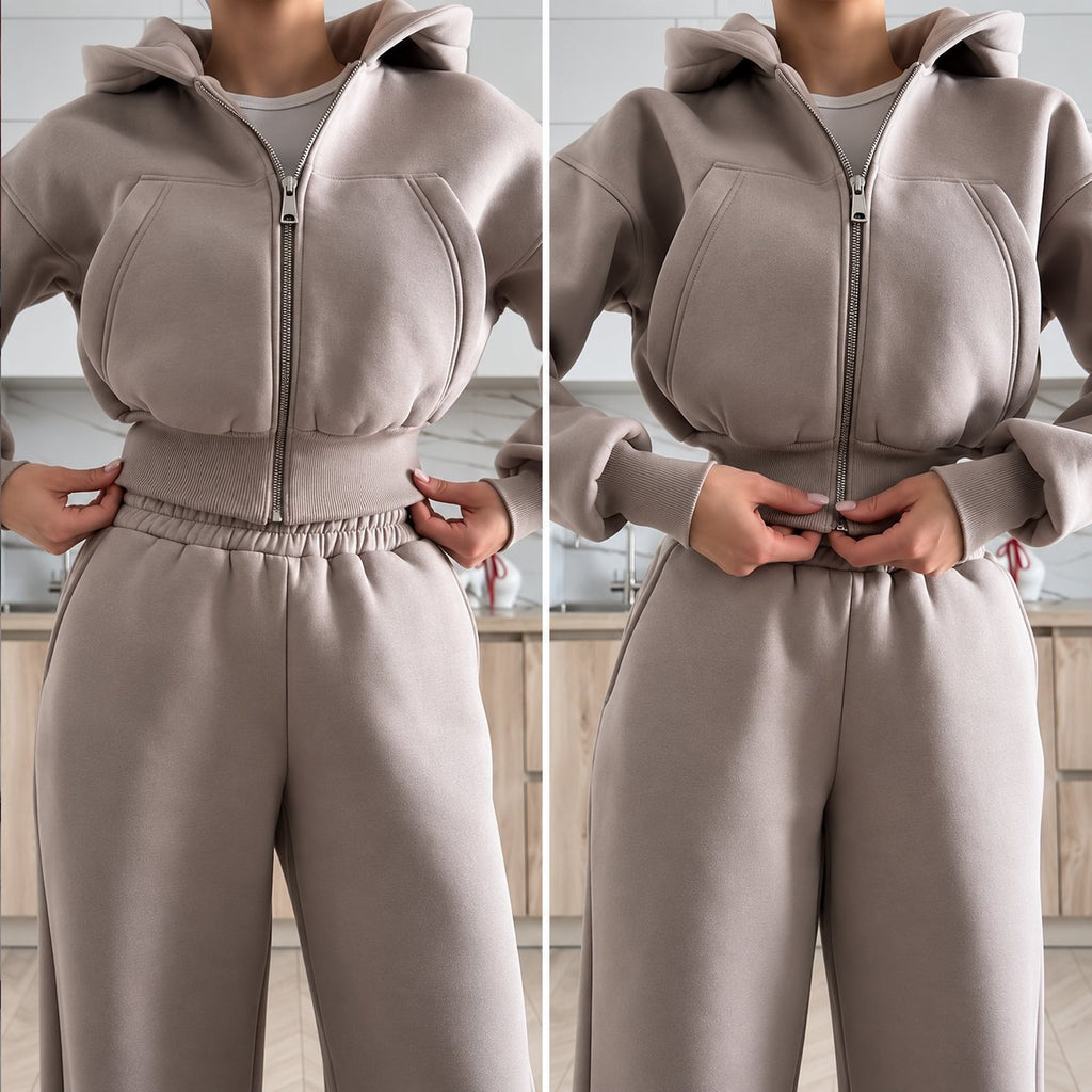 Súprava COZY s kapucňou – mliečna sivá