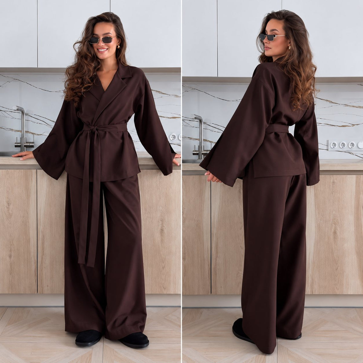 Súprava KIMONO s opaskom – čokoládová