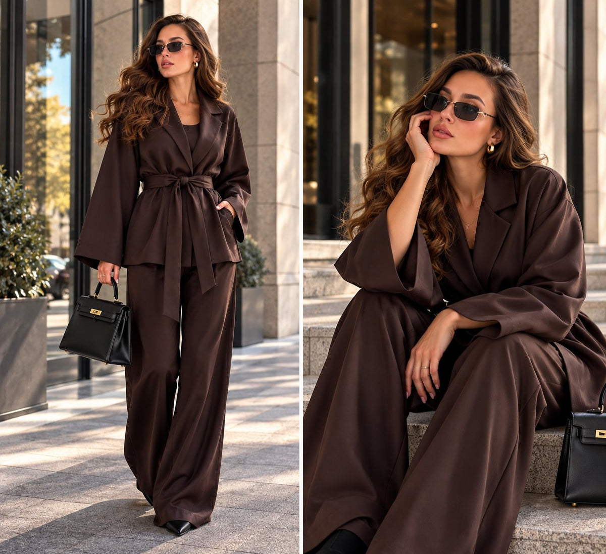 Súprava KIMONO s opaskom – čokoládová