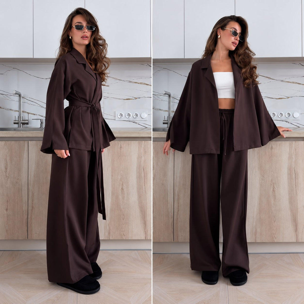Súprava KIMONO s opaskom – čokoládová