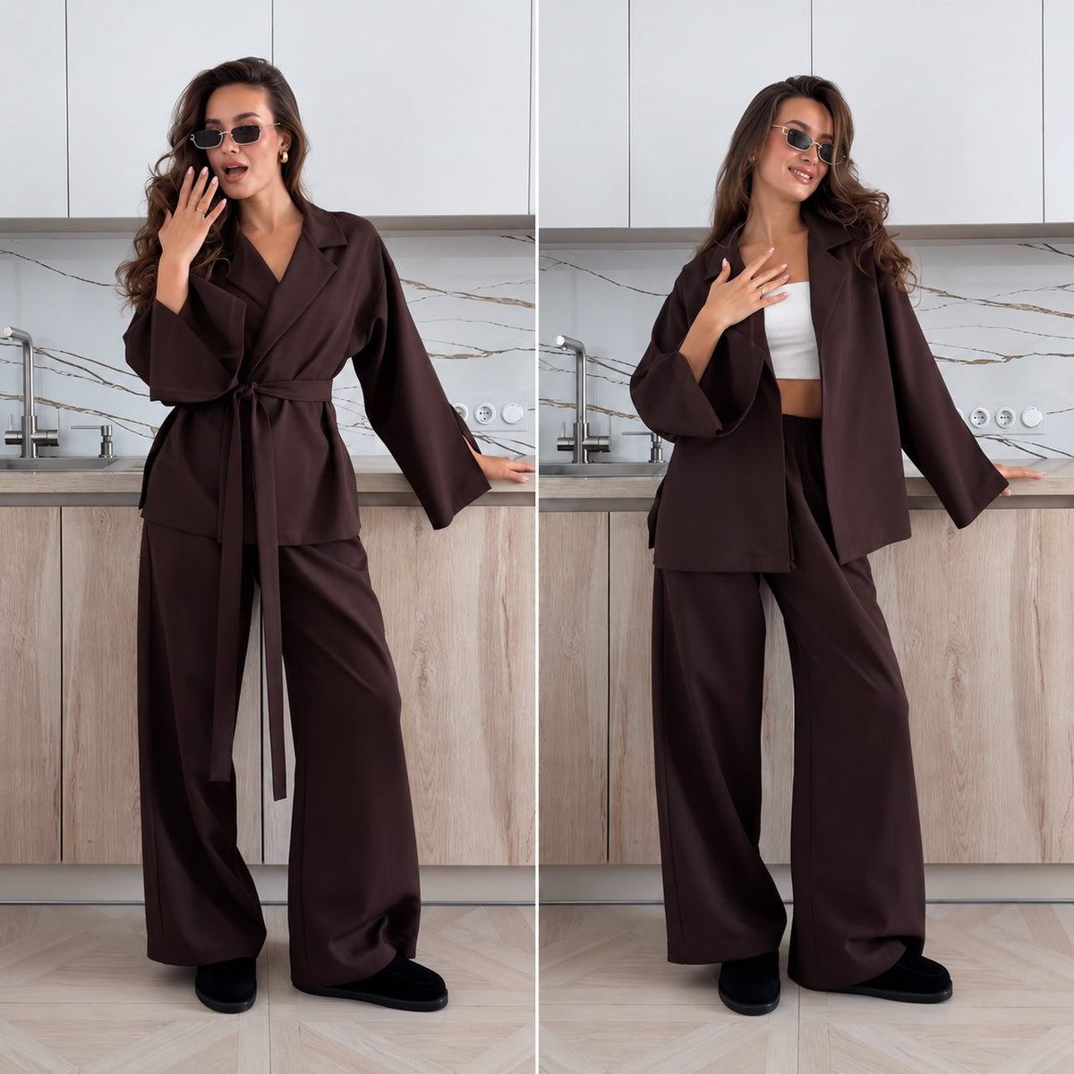 Súprava KIMONO s opaskom – čokoládová