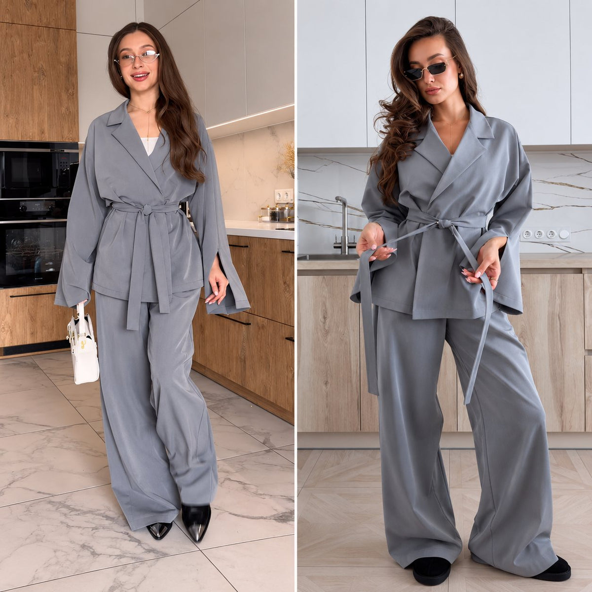 Súprava KIMONO s opaskom – sivomodrá