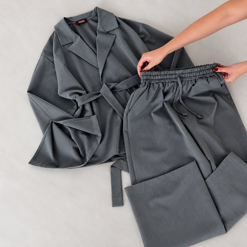 Súprava KIMONO s opaskom – sivomodrá