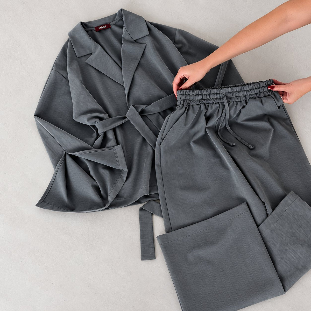 Súprava KIMONO s opaskom – sivomodrá