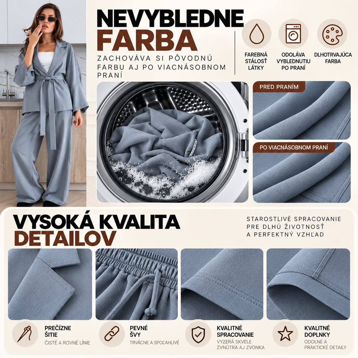 Súprava KIMONO s opaskom – sivomodrá