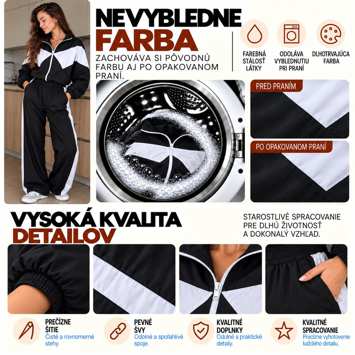 Súprava RETRO s kontrastnými vsadkami – čierno-biela