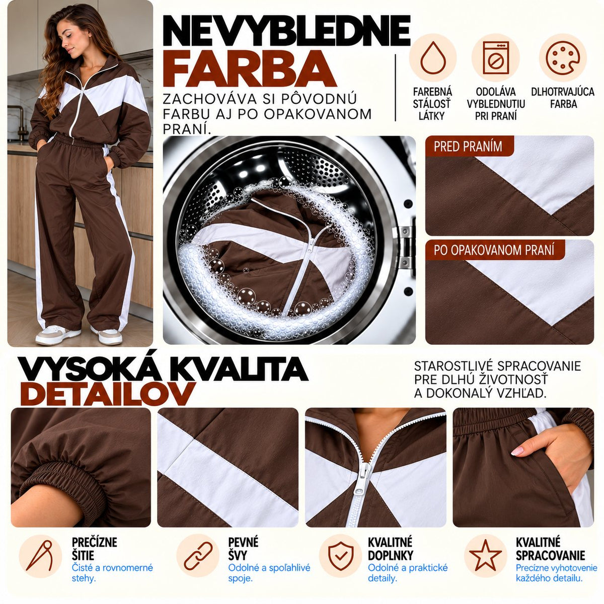 Súprava RETRO s kontrastnými vsadkami – čokoládovo-biela