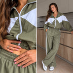 Súprava RETRO s kontrastnými vsadkami – khaki-biela