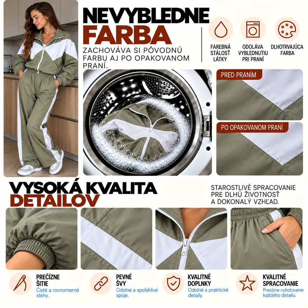 Súprava RETRO s kontrastnými vsadkami – khaki-biela