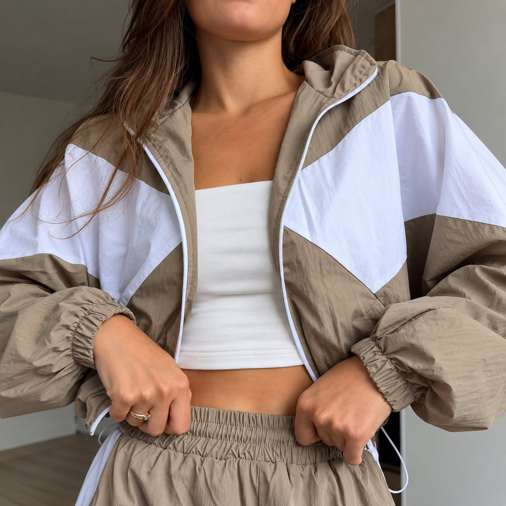 Súprava RETRO s kontrastnými vsadkami – taupe-biela