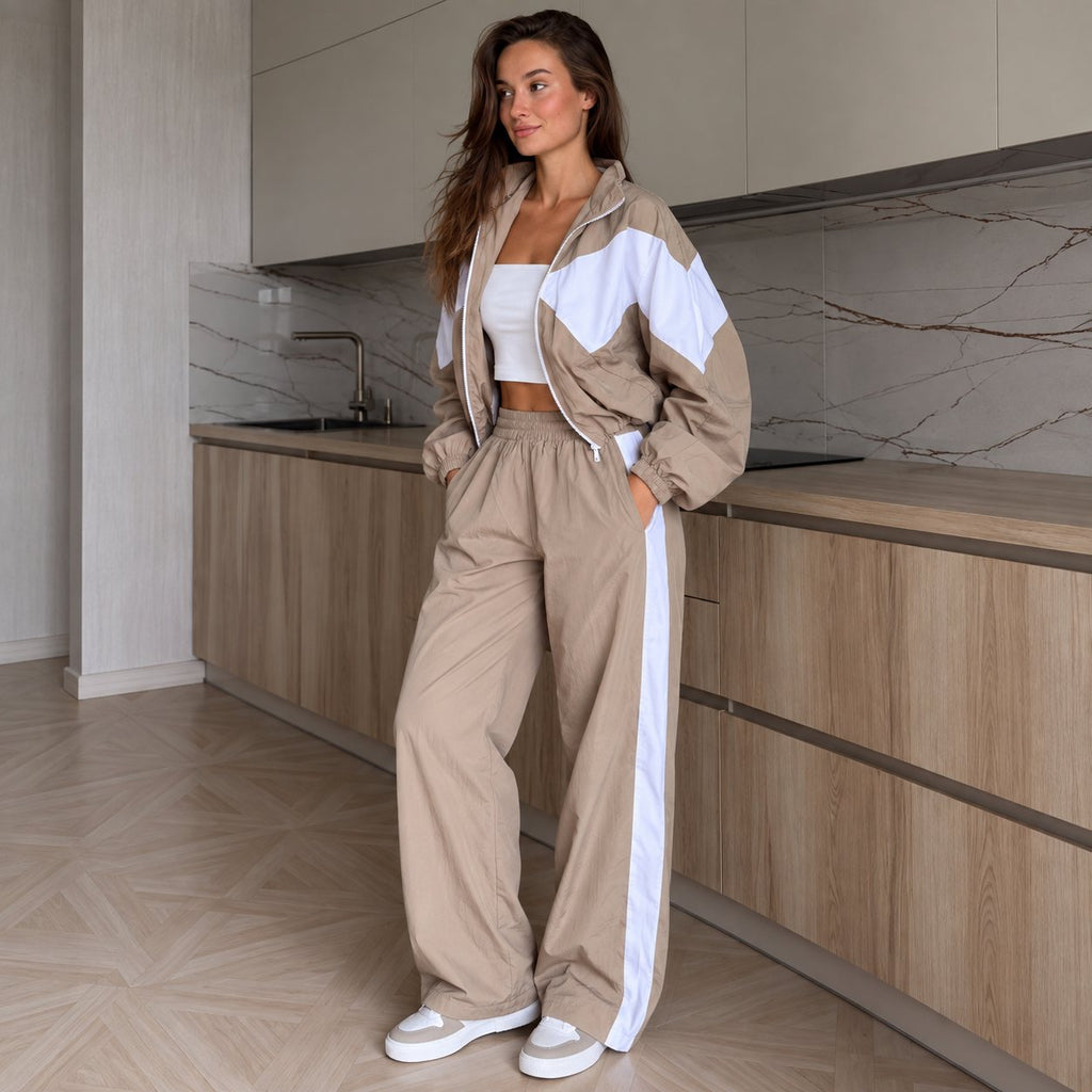 Súprava RETRO s kontrastnými vsadkami – taupe-biela