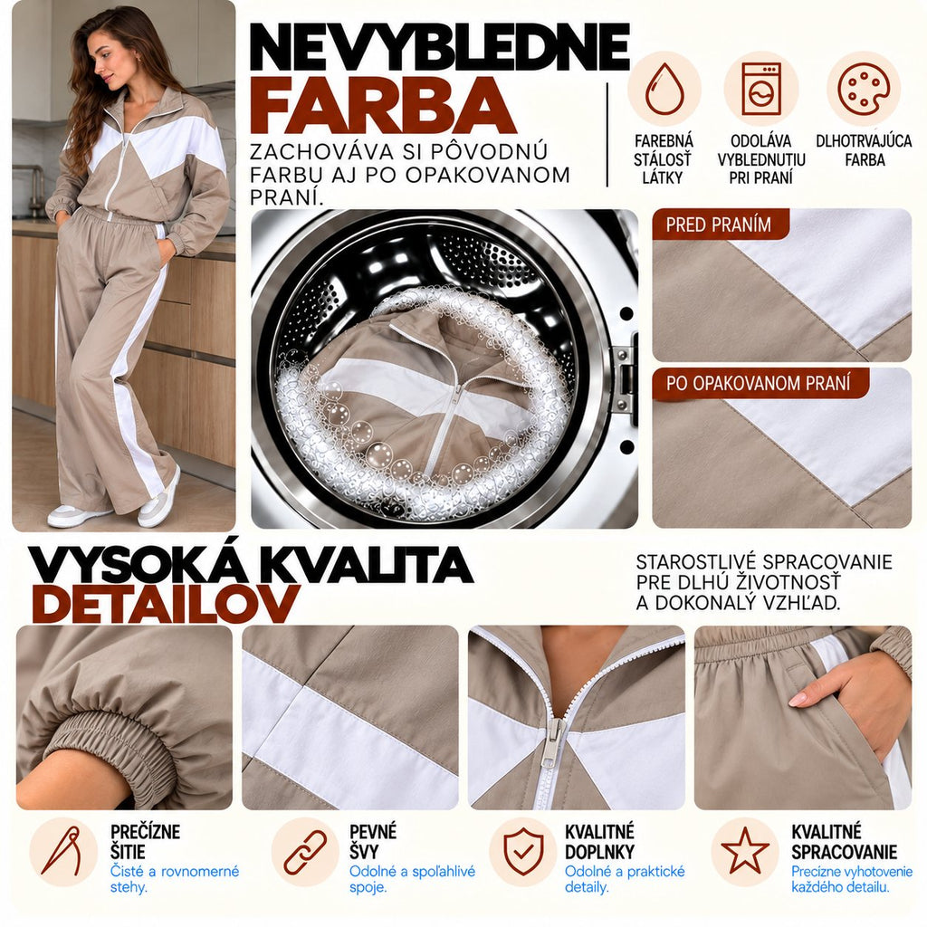 Súprava RETRO s kontrastnými vsadkami – taupe-biela