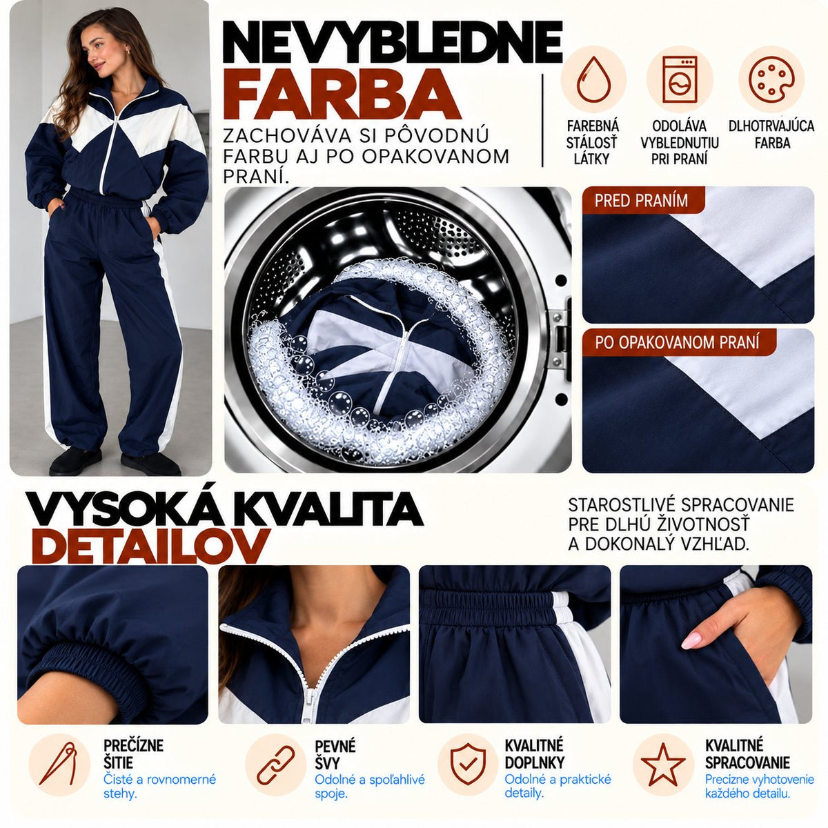 Súprava RETRO s kontrastnými vsadkami – tmavomodro-biela