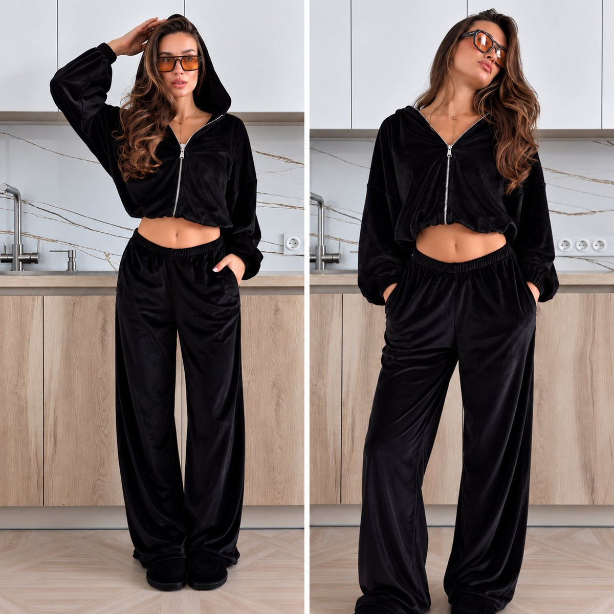 Velúrová súprava VELVET – čierna