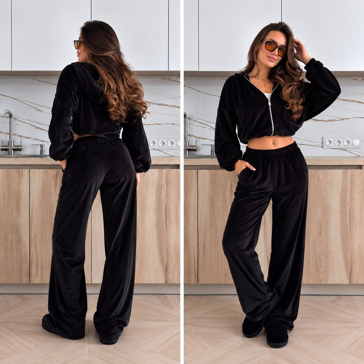 Velúrová súprava VELVET – čierna