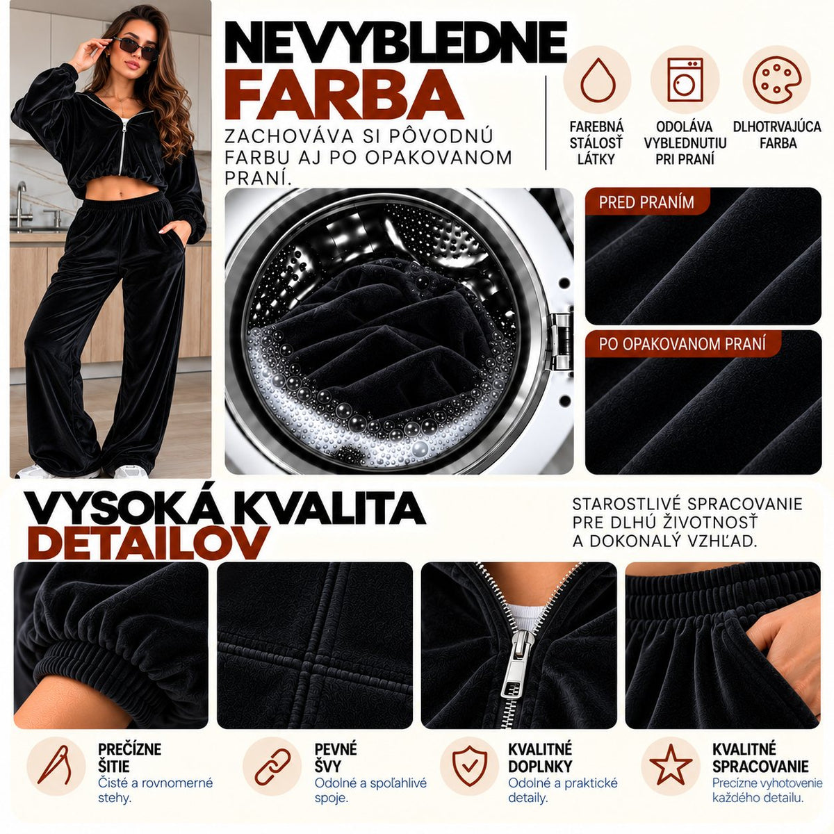Velúrová súprava VELVET – čierna