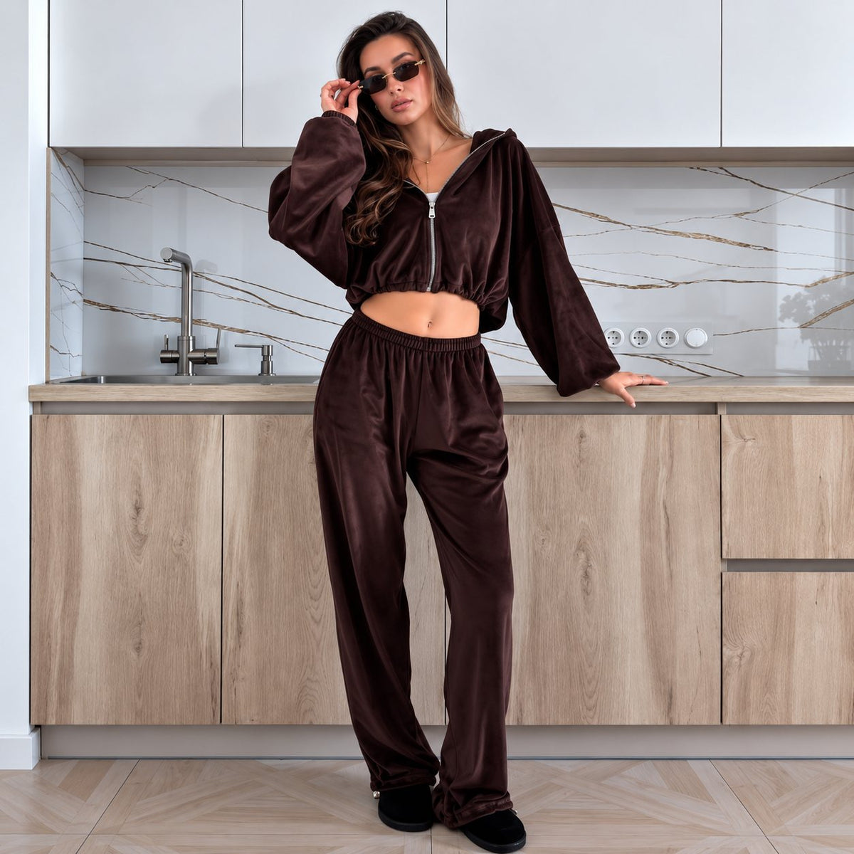 Velúrová súprava VELVET – čokoládová